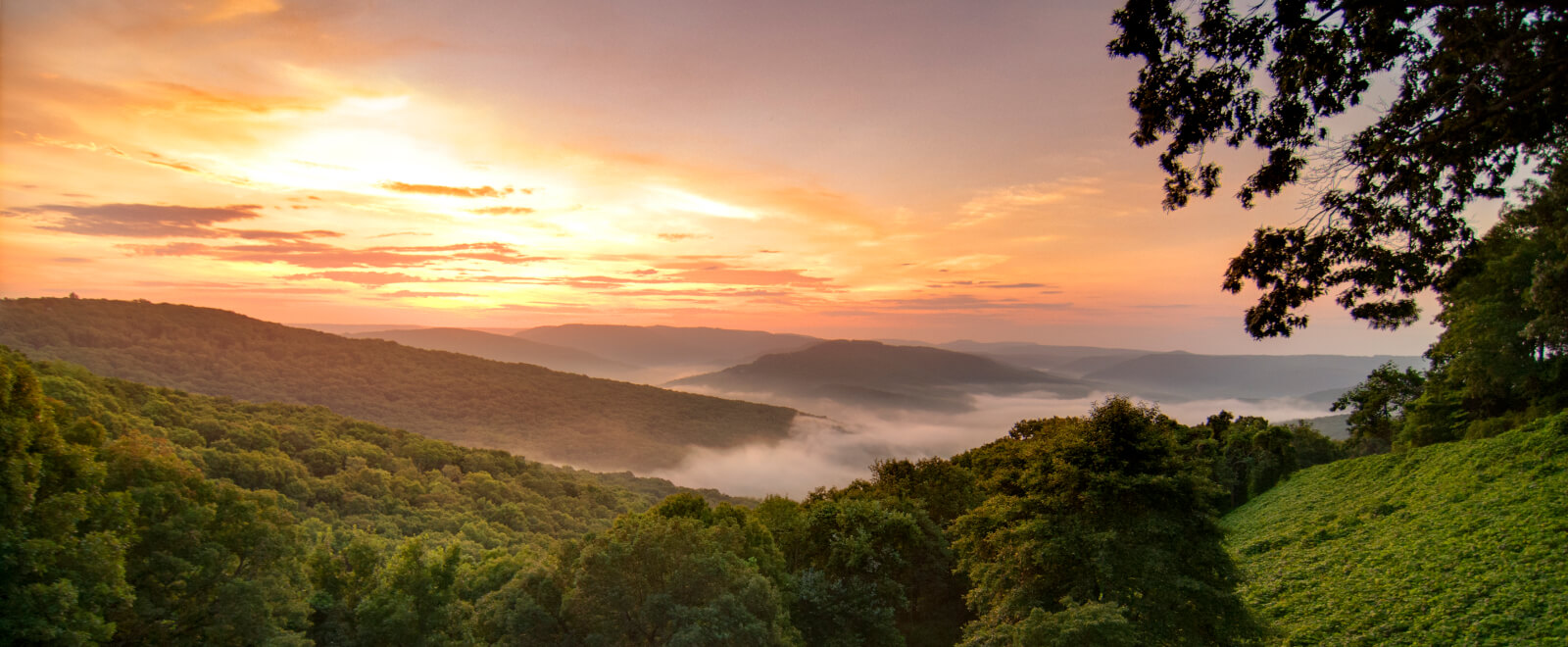 Landscape of mountains at sunset